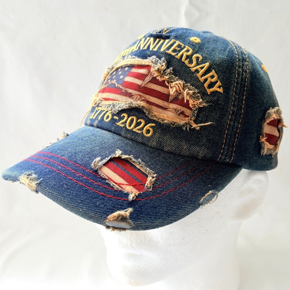 Distressed Denim USA 1776-2026 250th Anniversary Baseball Cap Blue
